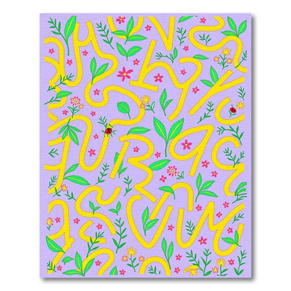 Yellow Winding Botanical Lavender Garden Rug