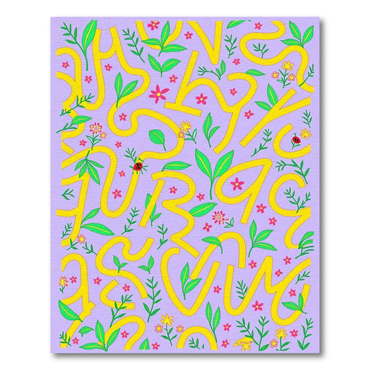 Yellow Winding Botanical Lavender Garden Rug