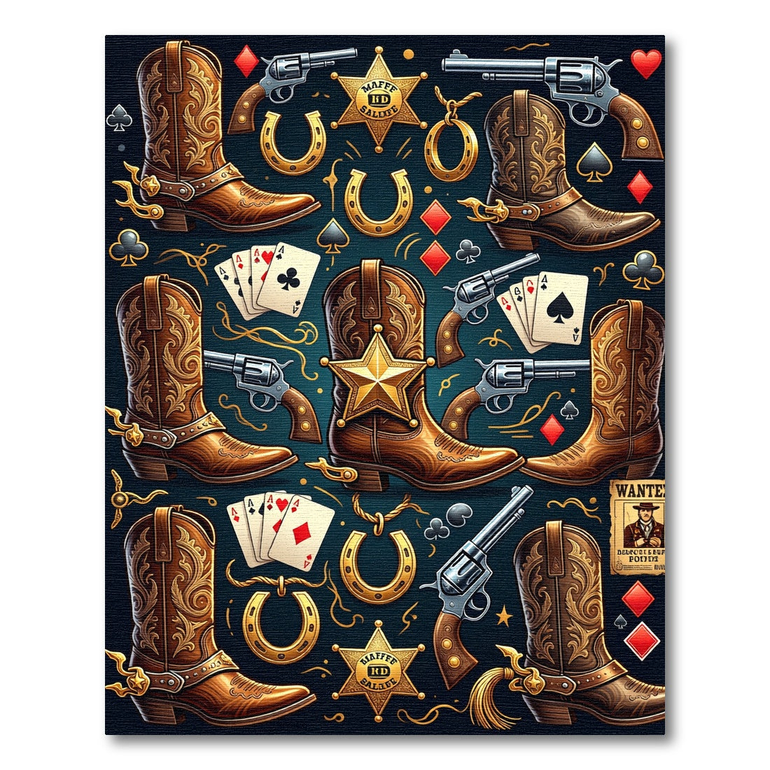 Western Cowboy Boots Revolvers Horseshoe Art Rug