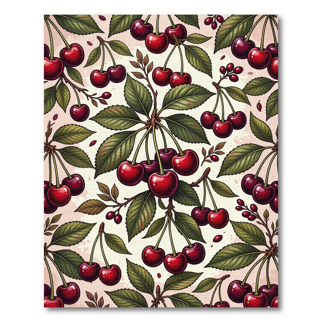 Vintage Red Cherry Botanical Illustration Rug
