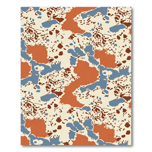 Terracotta Blue Abstract Organic Shapes Rug