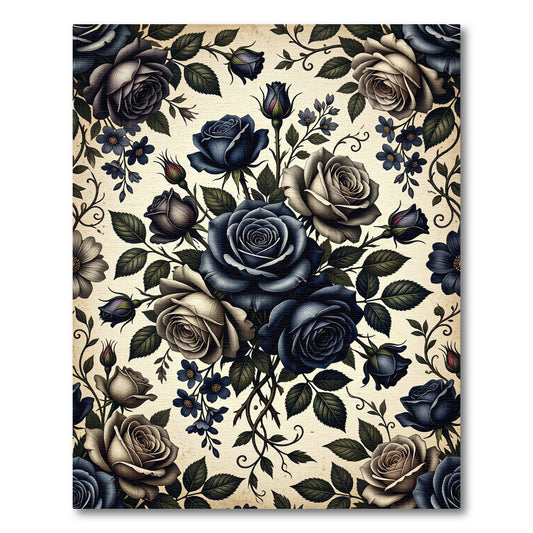 Dark Blue Floral Rose Garden Rug