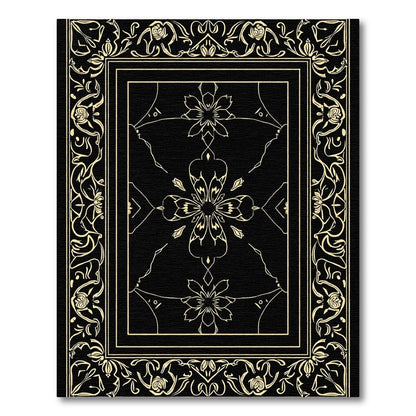 Black Golden Floral Crested Frame Rug