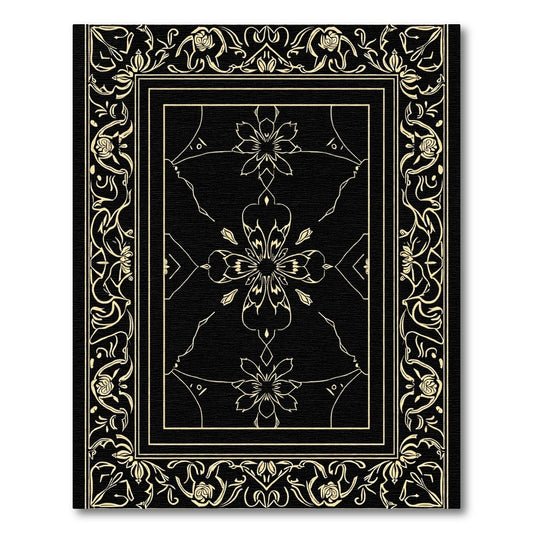 Black Golden Floral Crested Frame Rug