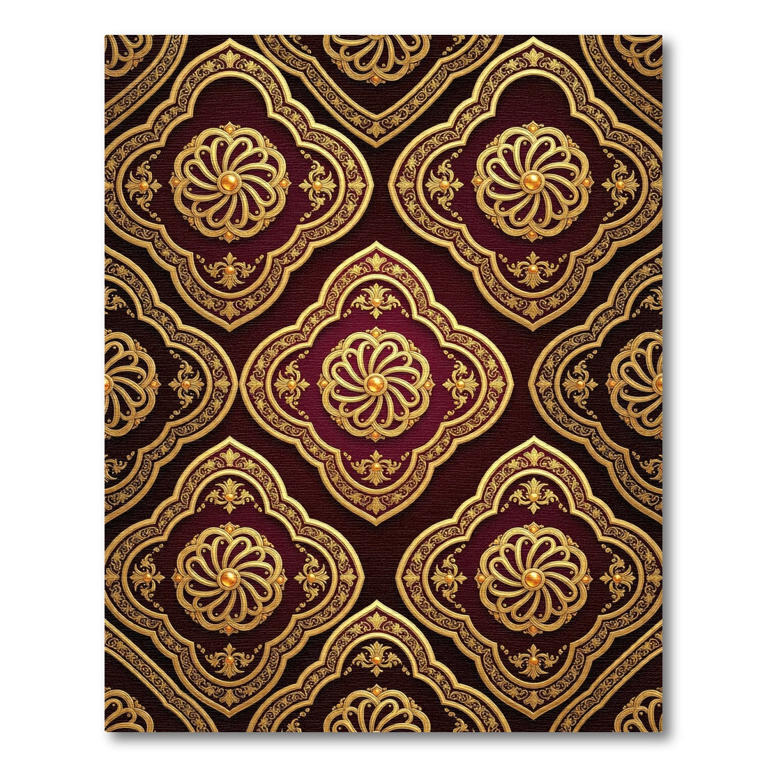Gold Filigree Medallion on Deep Burgundy Rug