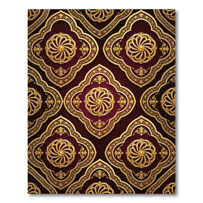 Gold Filigree Medallion on Deep Burgundy Rug