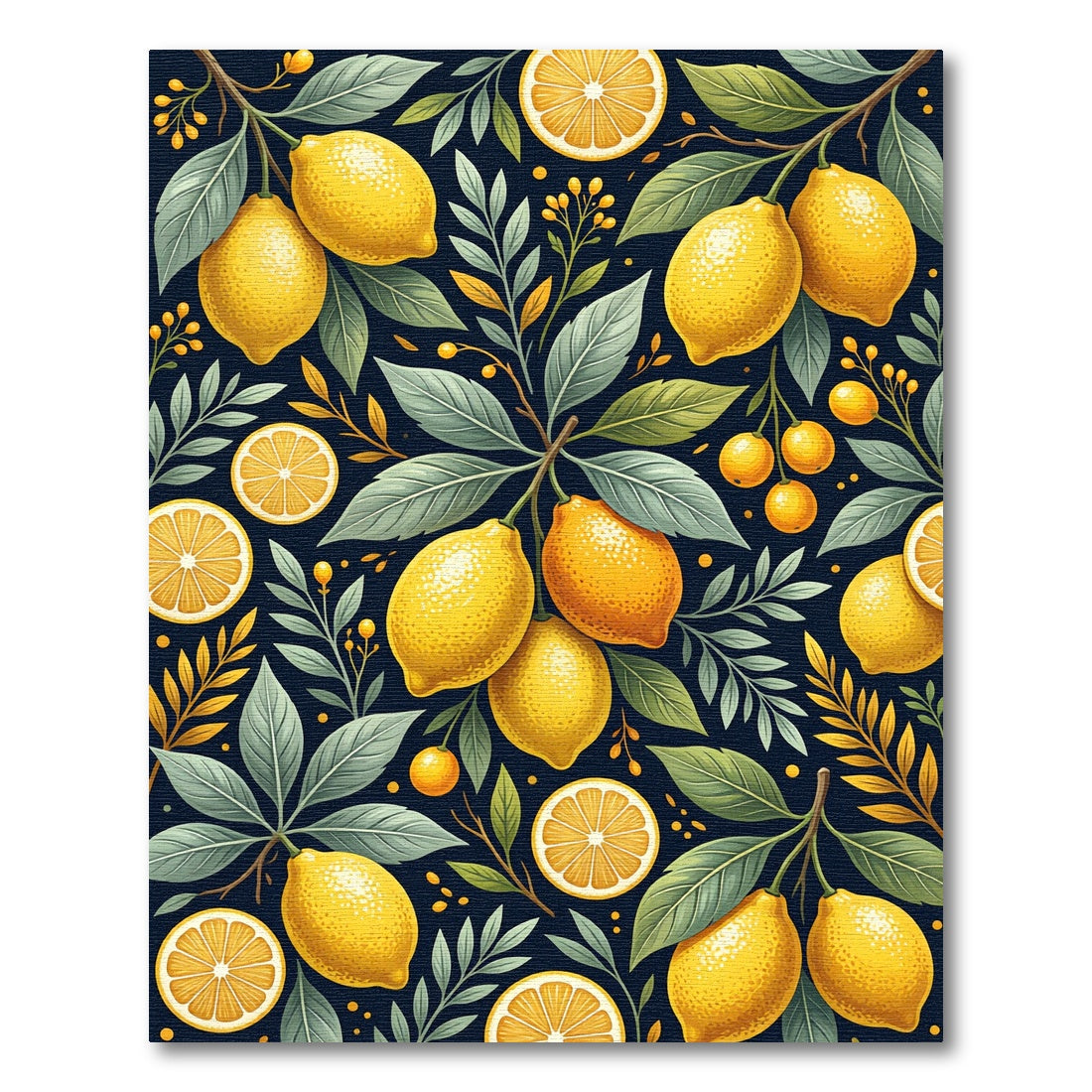 Vibrant Lemon Branch Botanical Navy Background Rug