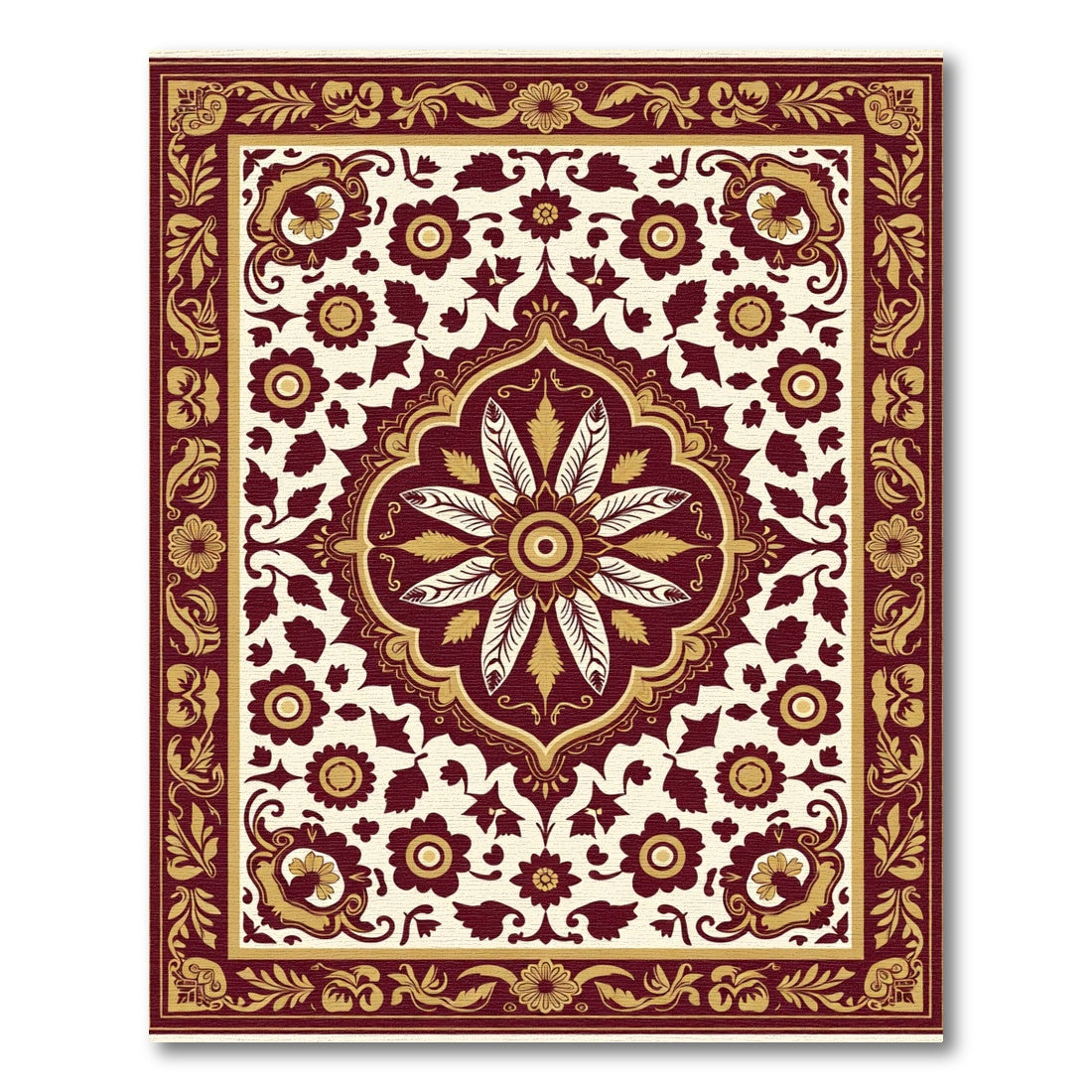 Crimson Gold Floral Medallion Rug