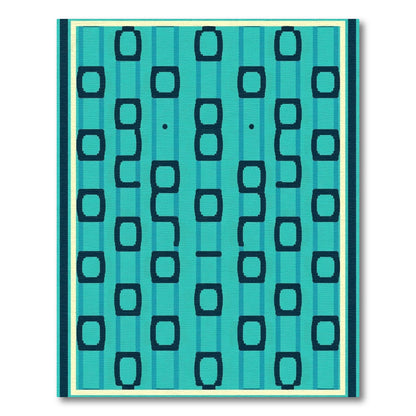 Aqua Navy Bold Geometric Stripes Rug
