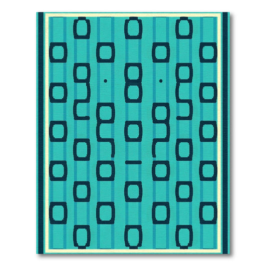 Aqua Navy Bold Geometric Stripes Rug