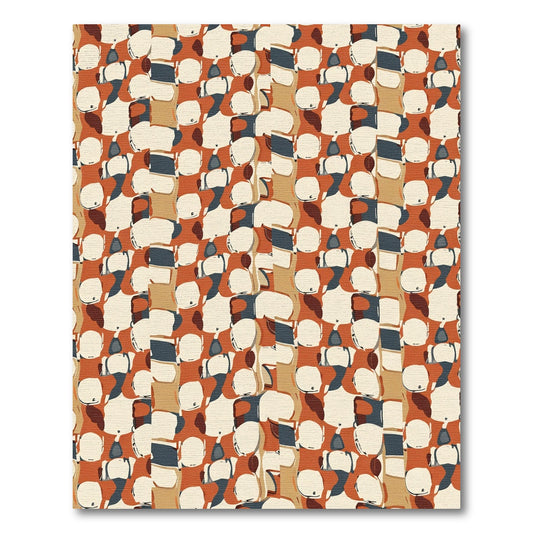 Terracotta Cream Blue Abstract Shapes Rug
