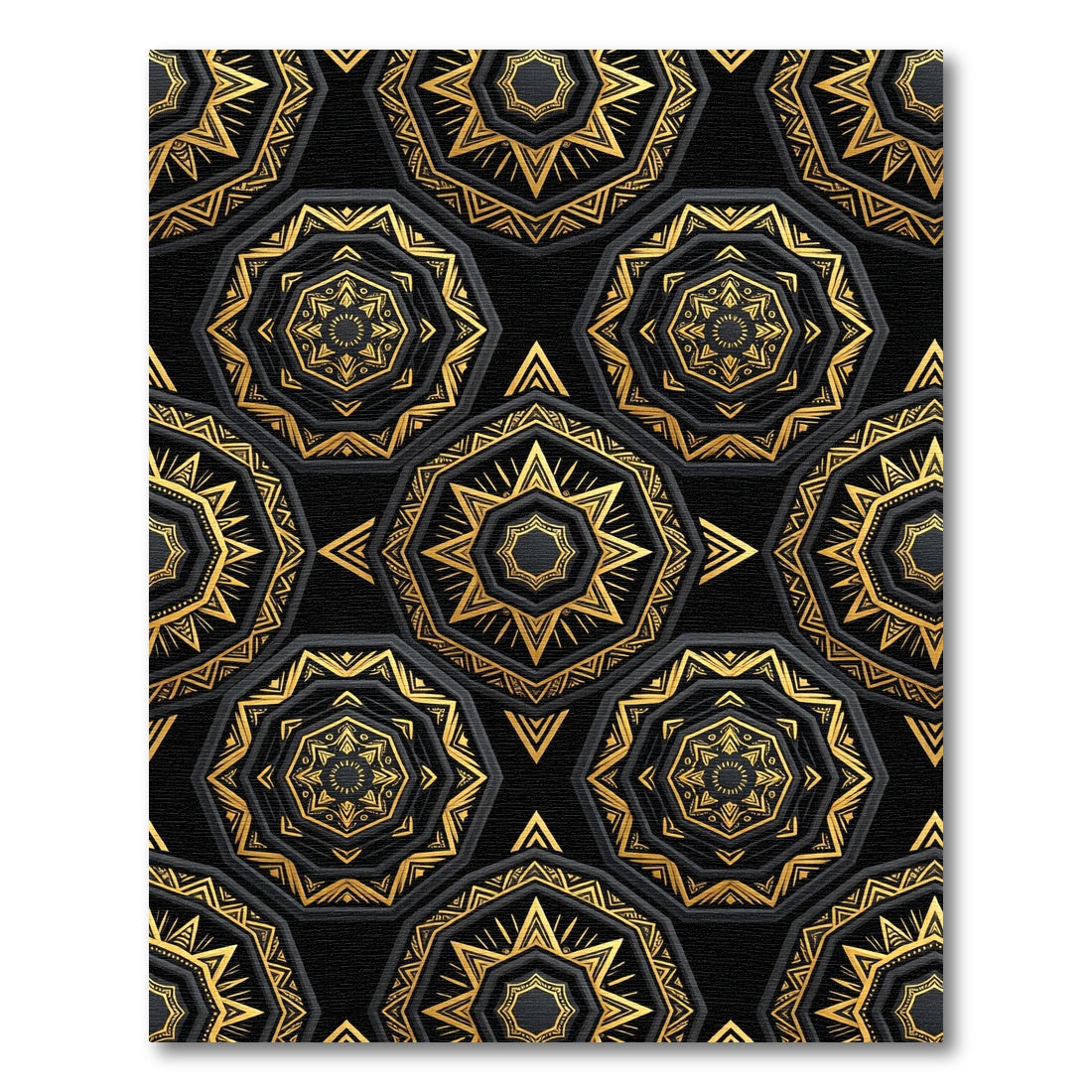 Black Gold Octagon Mandala Rug
