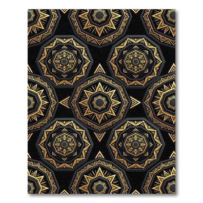 Black Gold Octagon Mandala Rug