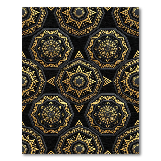 Black Gold Octagon Mandala Rug