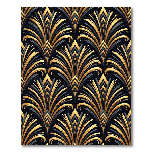 Art Deco Gold and Black Fan Rug