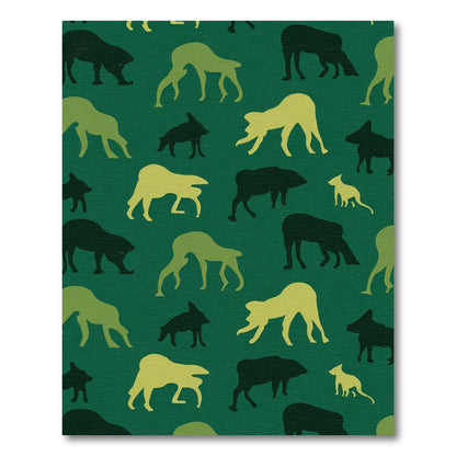 Earthy Green Woodland Animal Silhouettes Rug