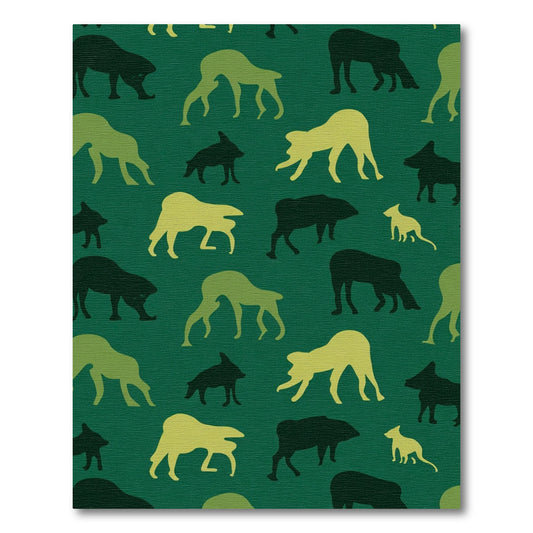 Earthy Green Woodland Animal Silhouettes Rug