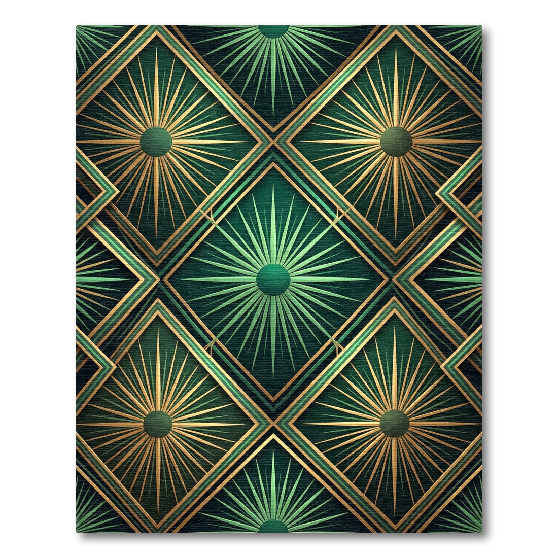 Art Deco Emerald Gold Sunburst Diamond Rug