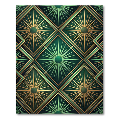 Art Deco Emerald Gold Sunburst Diamond Rug