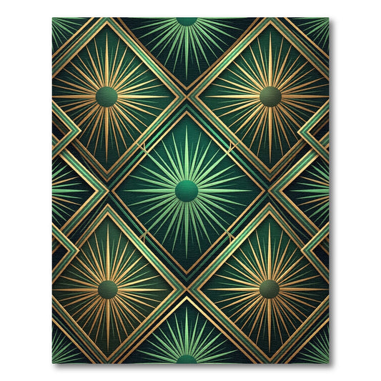 Art Deco Emerald Gold Sunburst Diamond Rug
