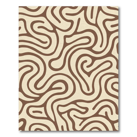 Cream Brown Abstract Swirl Rug