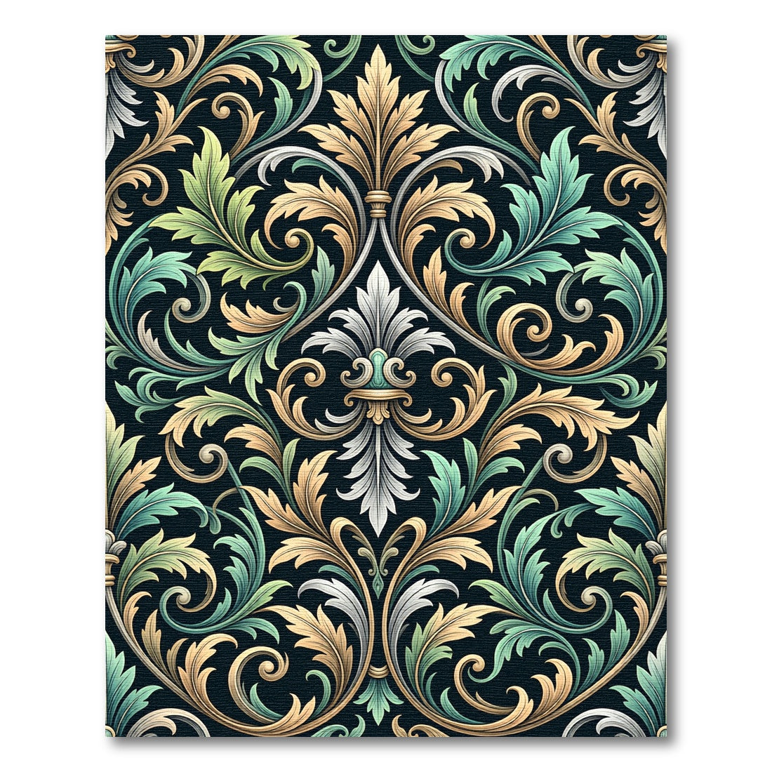Elegant Sage Gold Acanthus Leaf Scroll Rug