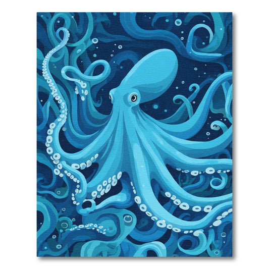 Deep Ocean Blue Octopus Swirls Rug