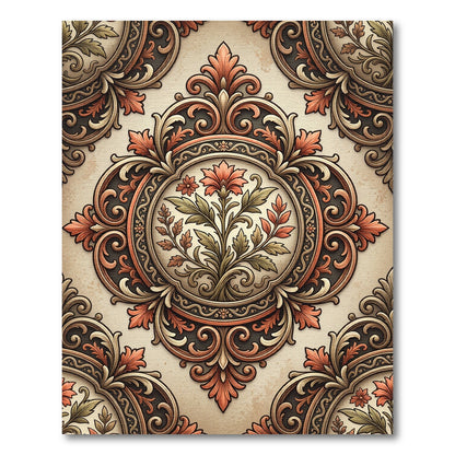 Terracotta Floral Medallion Ornate Scrollwork Rug