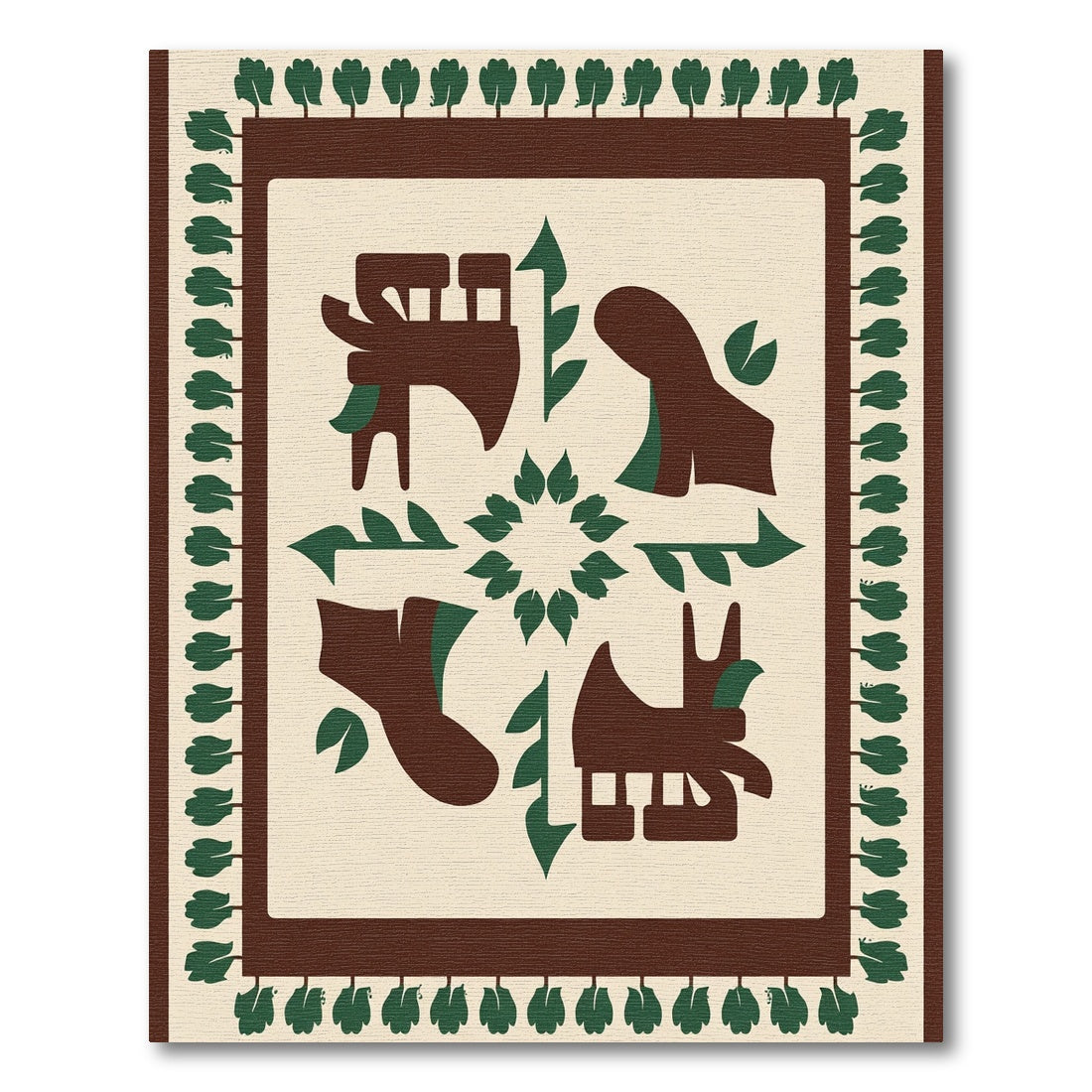 Brown Green Folk Art Animals Rug