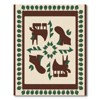 Brown Green Folk Art Animals Rug