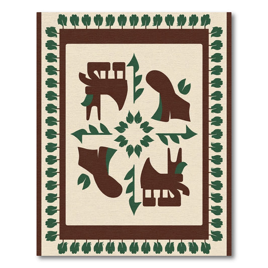 Brown Green Folk Art Animals Rug