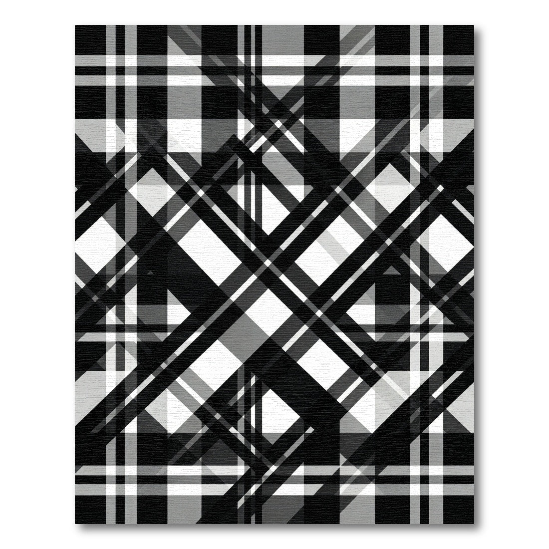 Modern Black and White Plaid Overlay Rug
