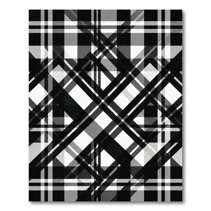 Modern Black and White Plaid Overlay Rug