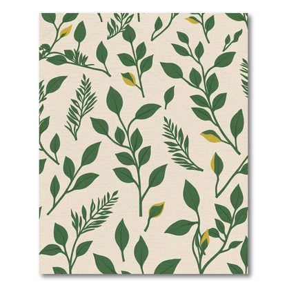 Green Leaf Botanical Branches Cream Rug