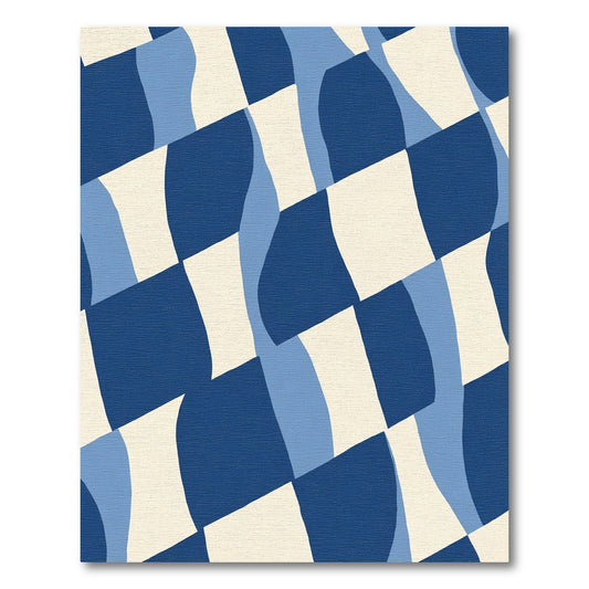 Abstract Blue Cream Wavy Blocks Rug