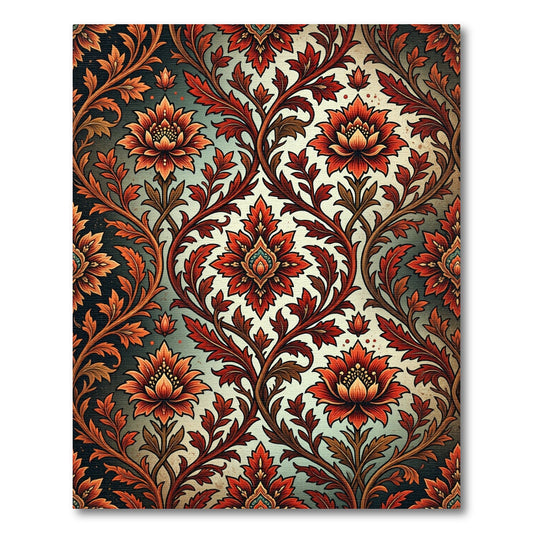 Ornate Crimson Floral Botanical Scroll Rug