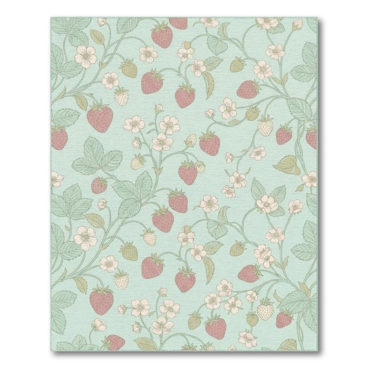 Whimsical Pastel Strawberry Floral Vine Rug