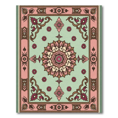 Vintage Mint And Pink Floral Medallion Rug