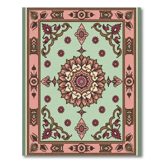 Vintage Mint And Pink Floral Medallion Rug