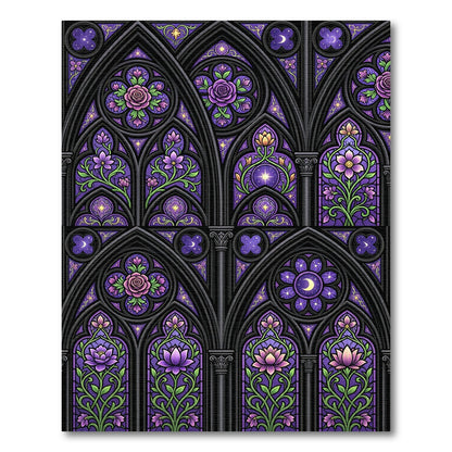 Gothic Purple Rose Stained Glass Rug