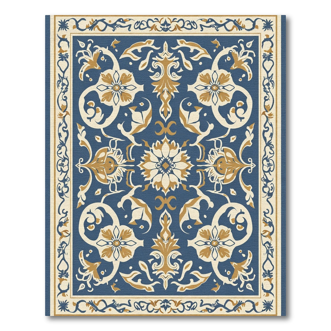 Ornate Indigo Cream Botanical Arabesque Rug