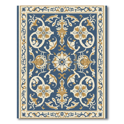 Ornate Indigo Cream Botanical Arabesque Rug