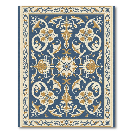 Ornate Indigo Cream Botanical Arabesque Rug