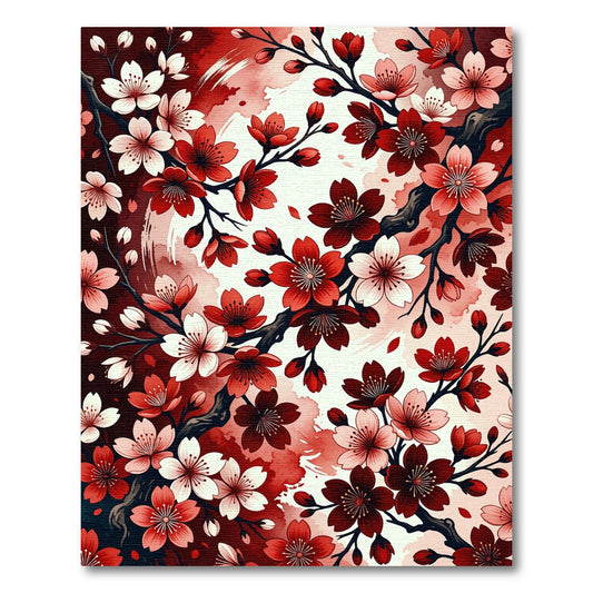 Crimson Cherry Blossom Branches Rug