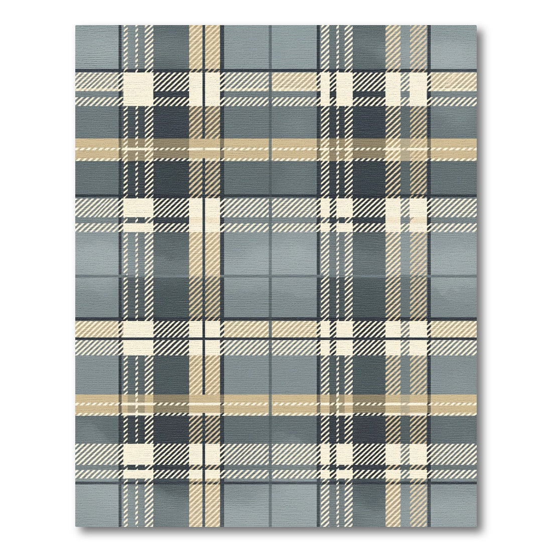 Earthy Tan Gray Plaid Blanket Stitch Rug