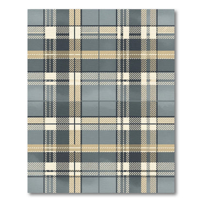 Earthy Tan Gray Plaid Blanket Stitch Rug
