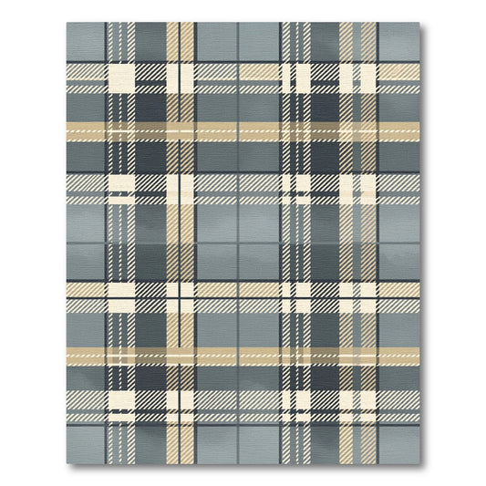Earthy Tan Gray Plaid Blanket Stitch Rug