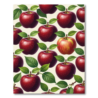 Vibrant Crimson Apple Botanical Illustration Rug