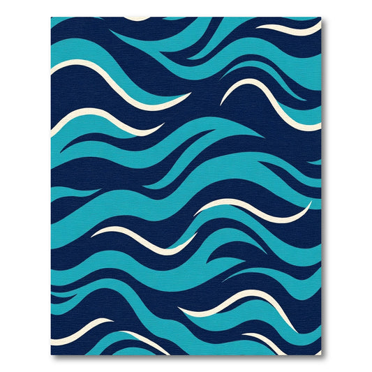 Deep Blue Teal Wave Composition Rug