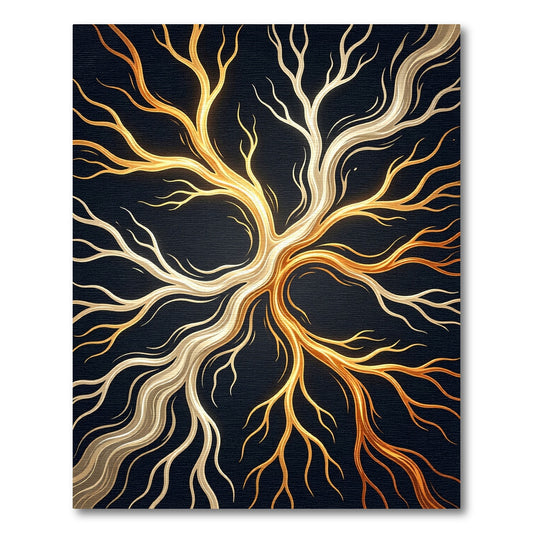 Radiant Golden Tree Branch Abstract Art Rug